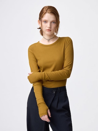 ウォームリブクルーネックT(12分袖) 【レディース】 【Tシャツ・カットソー・ブラフィール】【GU公式/ジーユー】 【YELLOW】 ウォームリブクルーネックT(12分袖) 【レディース】 【Tシャツ・カットソー・ブラフィール】【GU公式/ジーユー】 【YELLOW】