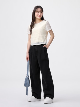 GIRLSデニムツータックワイドパンツJR 【KIDS・TEEN】 【TEEN(ティーン)】【GU公式/ジーユー】 【DARK GRAY】 GIRLSデニムツータックワイドパンツJR 【KIDS・TEEN】 【TEEN(ティーン)】【GU公式/ジーユー】 【DARK GRAY】