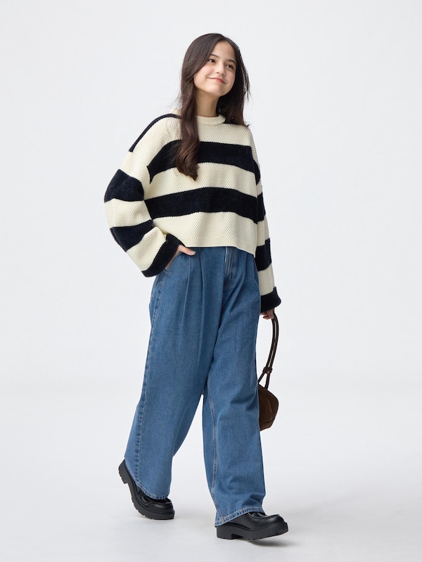 GIRLSデニムツータックワイドパンツJR