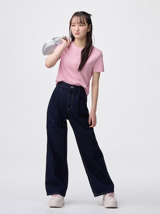 GIRLSデニムツータックワイドパンツJR 【KIDS・TEEN】 【TEEN(ティーン)】【GU公式/ジーユー】 【NAVY】 GIRLSデニムツータックワイドパンツJR 【KIDS・TEEN】 【TEEN(ティーン)】【GU公式/ジーユー】 【NAVY】