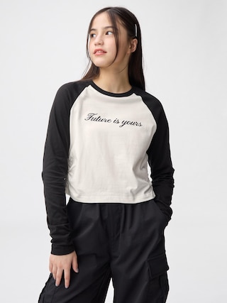 GIRLSシャーリングラグランT(長袖)JR 【KIDS・TEEN】 【TEEN(ティーン)】【GU公式/ジーユー】 【BLACK】 GIRLSシャーリングラグランT(長袖)JR 【KIDS・TEEN】 【TEEN(ティーン)】【GU公式/ジーユー】 【BLACK】