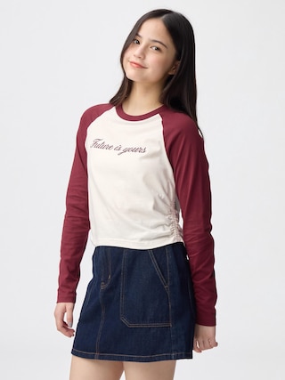 GIRLSシャーリングラグランT(長袖)JR 【KIDS・TEEN】 【TEEN(ティーン)】【GU公式/ジーユー】 【WINE】 GIRLSシャーリングラグランT(長袖)JR 【KIDS・TEEN】 【TEEN(ティーン)】【GU公式/ジーユー】 【WINE】