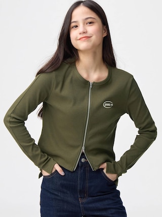 GIRLSリブダブルジップカーディガンJR 【KIDS・TEEN】 【TEEN(ティーン)】【GU公式/ジーユー】 【OLIVE】 GIRLSリブダブルジップカーディガンJR 【KIDS・TEEN】 【TEEN(ティーン)】【GU公式/ジーユー】 【OLIVE】