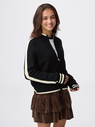 GIRLSニットトラックジャケットJR 【KIDS・TEEN】 【TEEN（ティーン）】【GU公式/ジーユー】 【BLACK】