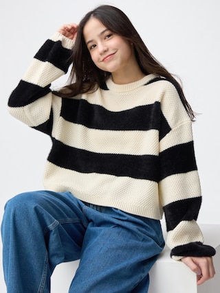 GIRLSシャギーボーダーセーターJR 【KIDS・TEEN】 【TEEN(ティーン)】【GU公式/ジーユー】 【BLACK】 GIRLSシャギーボーダーセーターJR 【KIDS・TEEN】 【TEEN(ティーン)】【GU公式/ジーユー】 【BLACK】