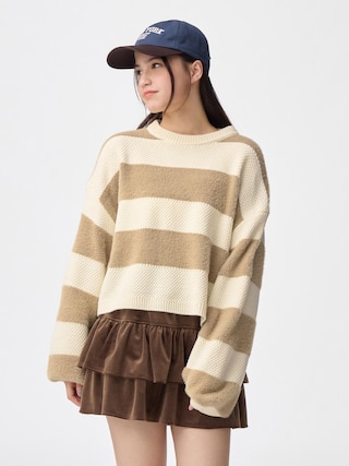 GIRLSシャギーボーダーセーターJR 【KIDS・TEEN】 【TEEN(ティーン)】【GU公式/ジーユー】 【BEIGE】 GIRLSシャギーボーダーセーターJR 【KIDS・TEEN】 【TEEN(ティーン)】【GU公式/ジーユー】 【BEIGE】