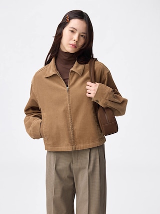 コーデュロイジップシャツジャケット+E 【レディース】 【アウター】【GU公式/ジーユー】 【BROWN】 コーデュロイジップシャツジャケット+E 【レディース】 【アウター】【GU公式/ジーユー】 【BROWN】
