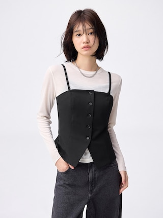 フロントボタンビスチェ 【レディース】 【シャツ・ブラウス】【GU公式/ジーユー】 【BLACK】 フロントボタンビスチェ 【レディース】 【シャツ・ブラウス】【GU公式/ジーユー】 【BLACK】