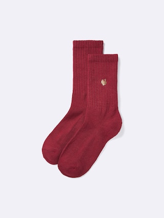 スタイルヒートパイルクルーソックス(刺繍) 【レディース】 【インナー・下着】【GU公式/ジーユー】 【RED】 スタイルヒートパイルクルーソックス(刺繍) 【レディース】 【インナー・下着】【GU公式/ジーユー】 【RED】