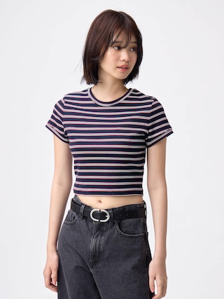 リブマルチボーダーミニT 【レディース】 【Tシャツ・スウェット】【GU公式/ジーユー】 【NAVY】 リブマルチボーダーミニT 【レディース】 【Tシャツ・スウェット】【GU公式/ジーユー】 【NAVY】
