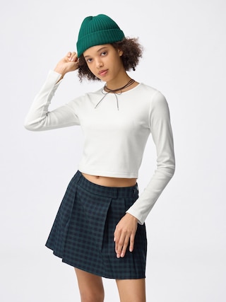 リブクロップドT(長袖) 【レディース】 【Tシャツ・カットソー・ブラフィール】【GU公式/ジーユー】 【OFF WHITE】 リブクロップドT(長袖) 【レディース】 【Tシャツ・カットソー・ブラフィール】【GU公式/ジーユー】 【OFF WHITE】