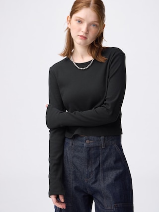リブクロップドT(長袖) 【レディース】 【Tシャツ・カットソー・ブラフィール】【GU公式/ジーユー】 【BLACK】 リブクロップドT(長袖) 【レディース】 【Tシャツ・カットソー・ブラフィール】【GU公式/ジーユー】 【BLACK】