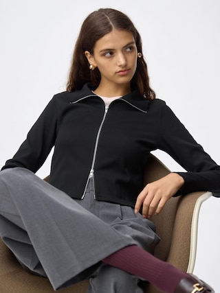 リブダブルジップカーディガン 【レディース】 【Tシャツ・カットソー・ブラフィール】【GU公式/ジーユー】 【BLACK】 リブダブルジップカーディガン 【レディース】 【Tシャツ・カットソー・ブラフィール】【GU公式/ジーユー】 【BLACK】