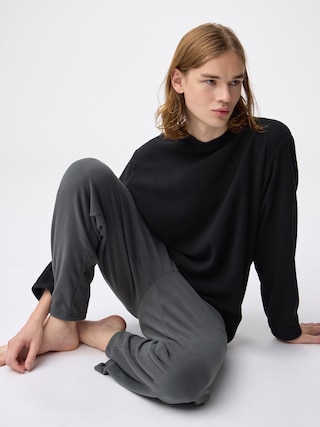 フリースラウンジセット(長袖&ロングパンツ) 【メンズ】 【ルームウェア・パジャマ】【GU公式/ジーユー】 【BLACK】