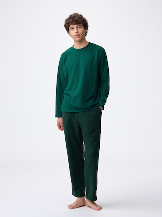 フリースラウンジセット(長袖&ロングパンツ) 【メンズ】 【ルームウェア・パジャマ】【GU公式/ジーユー】 【DARK GREEN】