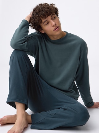 フリースラウンジセット(長袖&ロングパンツ) 【メンズ】 【ルームウェア・パジャマ】【GU公式/ジーユー】 【BLUE】