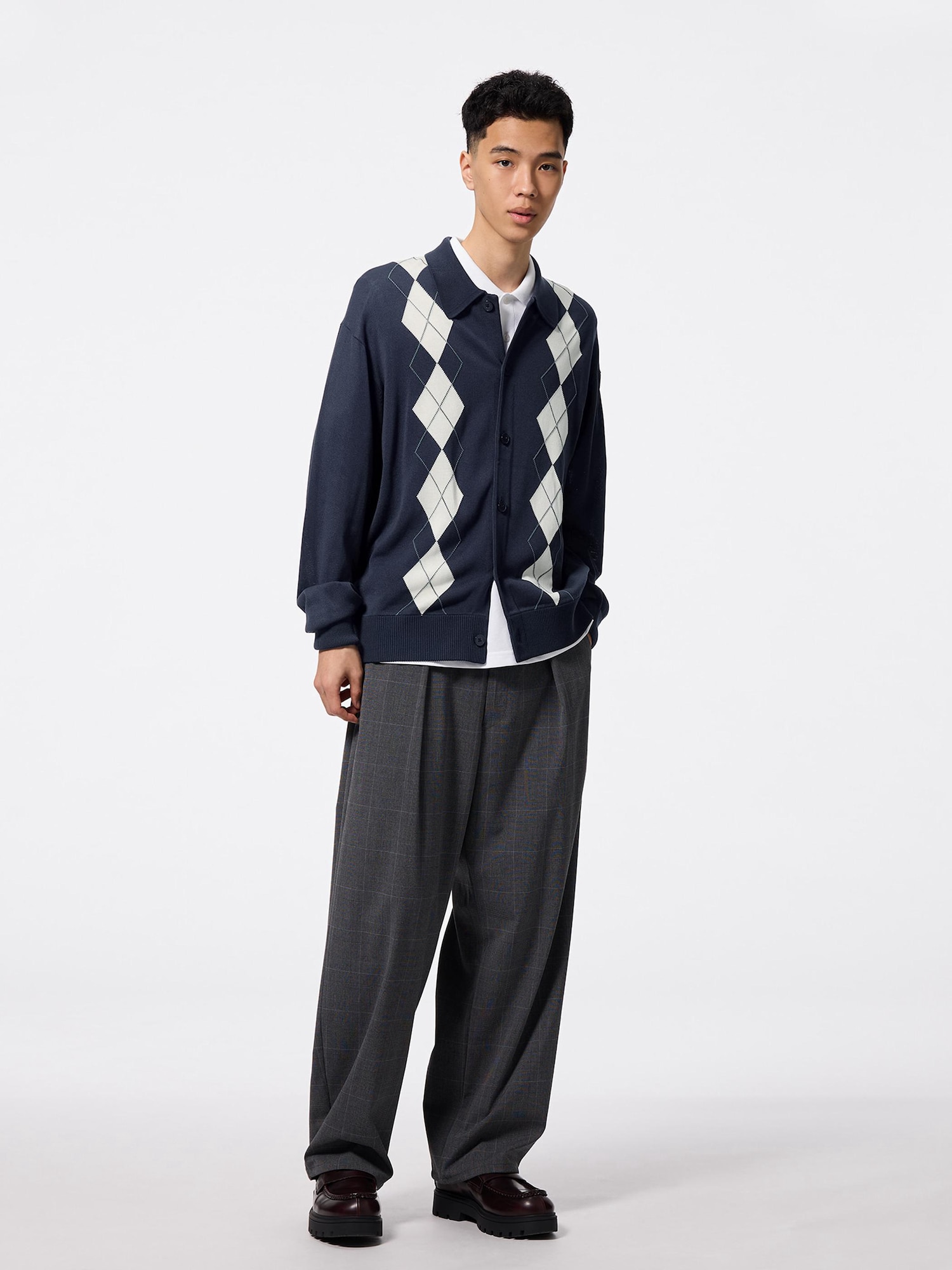 UTAページ① GU公式 | ポロカーディガン(アーガイル)NTQ+E