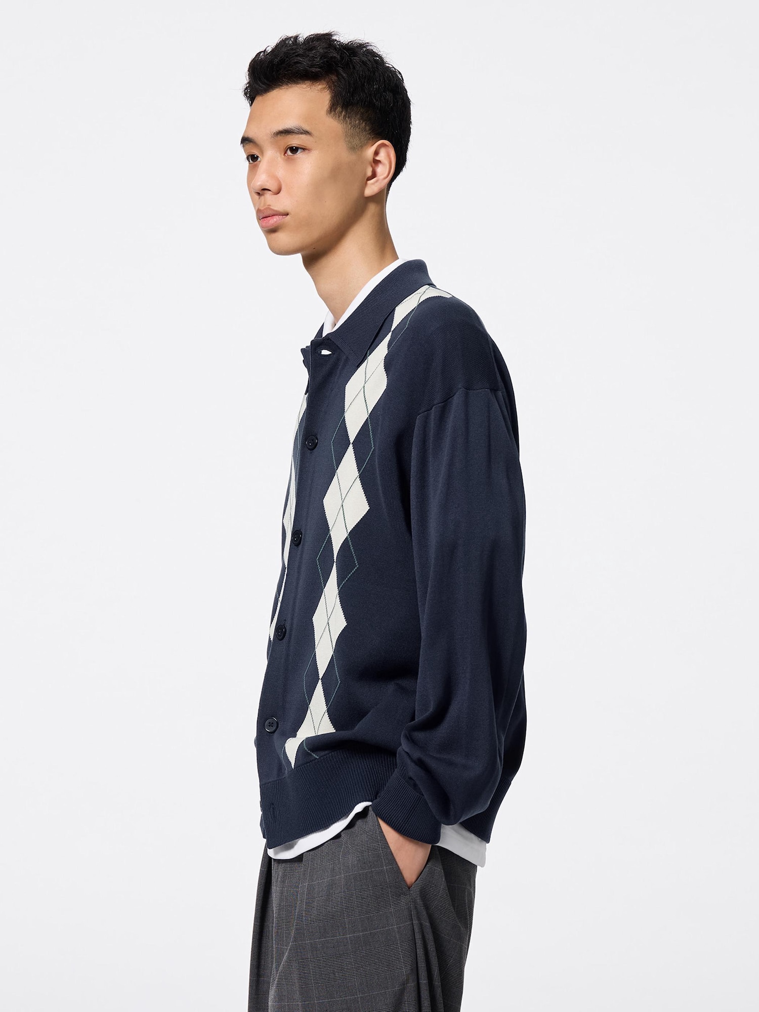 UTAページ① GU公式 | ポロカーディガン(アーガイル)NTQ+E