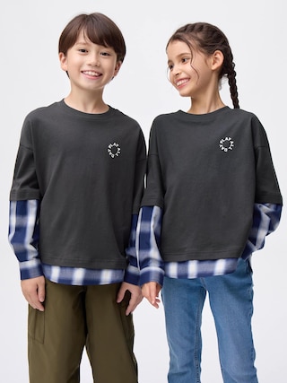 KIDS(男女兼用)レイヤードT(長袖) 【KIDS・TEEN】 【キッズ Tシャツ・スウェット・ニット】【GU公式/ジーユー】 【DARK GRAY】 KIDS(男女兼用)レイヤードT(長袖) 【KIDS・TEEN】 【キッズ Tシャツ・スウェット・ニット】【GU公式/ジーユー】 【DARK GRAY】