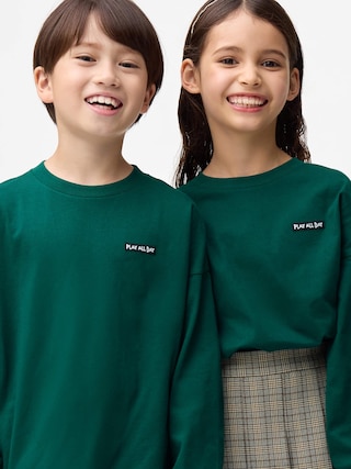KIDS(男女兼用) コットンワンポイントT(長袖) 【KIDS・TEEN】 【キッズ Tシャツ・スウェット・ニット】【GU公式/ジーユー】 【DARK GREEN】 KIDS(男女兼用) コットンワンポイントT(長袖) 【KIDS・TEEN】 【キッズ Tシャツ・スウェット・ニット】【GU公式/ジーユー】 【DARK GREEN】