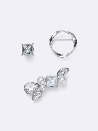 パールライクモチーフブローチ3P 【レディース】 【グッズ】【GU公式/ジーユー】 【SILVER】 パールライクモチーフブローチ3P 【レディース】 【グッズ】【GU公式/ジーユー】 【SILVER】