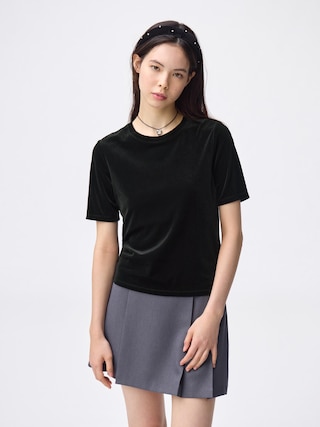 シアーベロアT 【レディース】 【Tシャツ・スウェット】【GU公式/ジーユー】 【BLACK】 シアーベロアT 【レディース】 【Tシャツ・スウェット】【GU公式/ジーユー】 【BLACK】