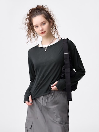 ドライシアーT(長袖)GA+E 【レディース】 【Tシャツ・スウェット】【GU公式/ジーユー】 【BLACK】 ドライシアーT(長袖)GA+E 【レディース】 【Tシャツ・スウェット】【GU公式/ジーユー】 【BLACK】
