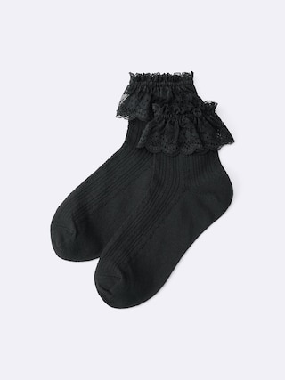 アンクルソックス(レースフリル) 【レディース】 【インナー・下着】【GU公式/ジーユー】 【BLACK】 アンクルソックス(レースフリル) 【レディース】 【インナー・下着】【GU公式/ジーユー】 【BLACK】