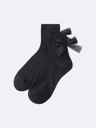 アンクルソックス(チュールリボン) 【レディース】 【インナー・下着】【GU公式/ジーユー】 【BLACK】 アンクルソックス(チュールリボン) 【レディース】 【インナー・下着】【GU公式/ジーユー】 【BLACK】