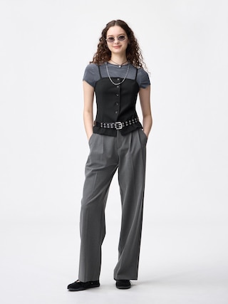 タックワイドパンツ+EC(丈長め80.0cm) 【レディース】 【パンツ】【GU公式/ジーユー】 【DARK GRAY】 タックワイドパンツ+EC(丈長め80.0cm) 【レディース】 【パンツ】【GU公式/ジーユー】 【DARK GRAY】