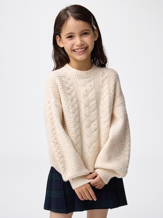 GIRLSパフニットカラーネップケーブルセーター 【KIDS・TEEN】 【キッズ Tシャツ・スウェット・ニット】【GU公式/ジーユー】 【NATURAL】 GIRLSパフニットカラーネップケーブルセーター 【KIDS・TEEN】 【キッズ Tシャツ・スウェット・ニット】【GU公式/ジーユー】 【NATURAL】