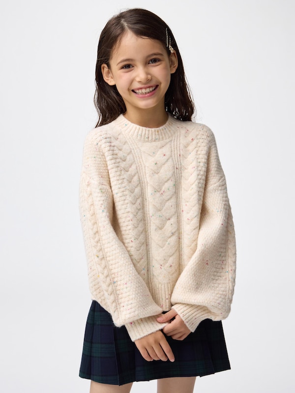 GIRLSパフニットカラーネップケーブルセーター