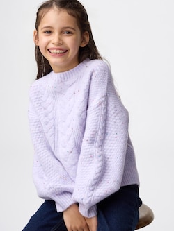 GIRLSパフニットカラーネップケーブルセーター