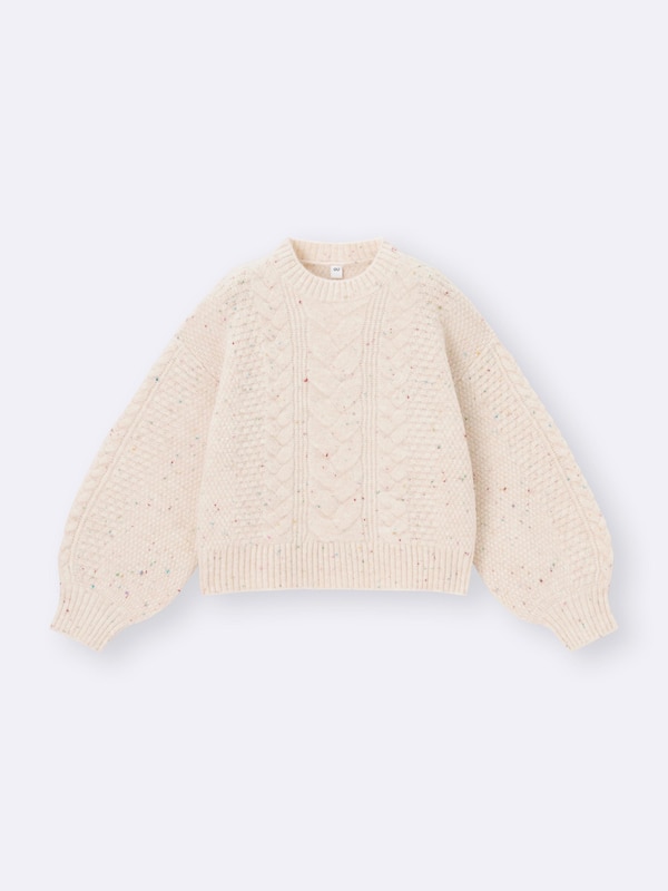 GIRLSパフニットカラーネップケーブルセーター