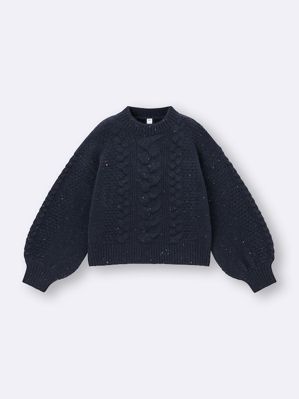 GIRLSパフニットカラーネップケーブルセーター