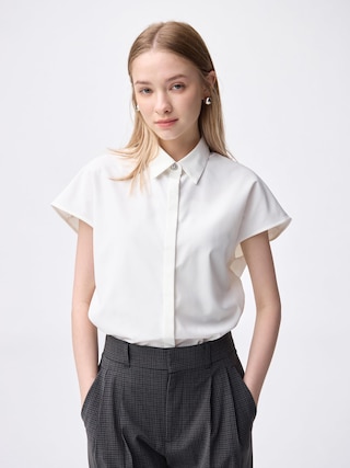 ビジューボタンブラウス(半袖)Z 【レディース】 【シャツ・ブラウス】【GU公式/ジーユー】 【OFF WHITE】 ビジューボタンブラウス(半袖)Z 【レディース】 【シャツ・ブラウス】【GU公式/ジーユー】 【OFF WHITE】