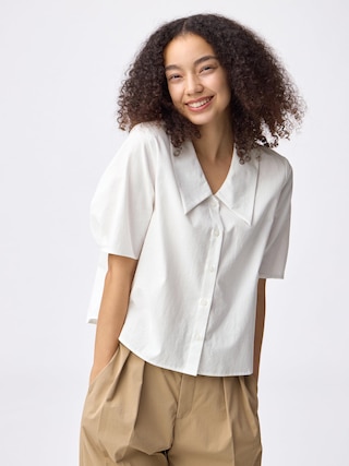 ビッグカラーブラウス(5分袖) 【レディース】 【シャツ・ブラウス】【GU公式/ジーユー】 【OFF WHITE】 ビッグカラーブラウス(5分袖) 【レディース】 【シャツ・ブラウス】【GU公式/ジーユー】 【OFF WHITE】