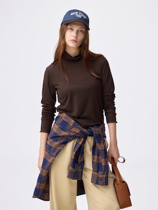 ソフトシアーハイネックT(長袖)+E 【レディース】 【Tシャツ・カットソー・ブラフィール】【GU公式/ジーユー】 【DARK BROWN】 ソフトシアーハイネックT(長袖)+E 【レディース】 【Tシャツ・カットソー・ブラフィール】【GU公式/ジーユー】 【DARK BROWN】