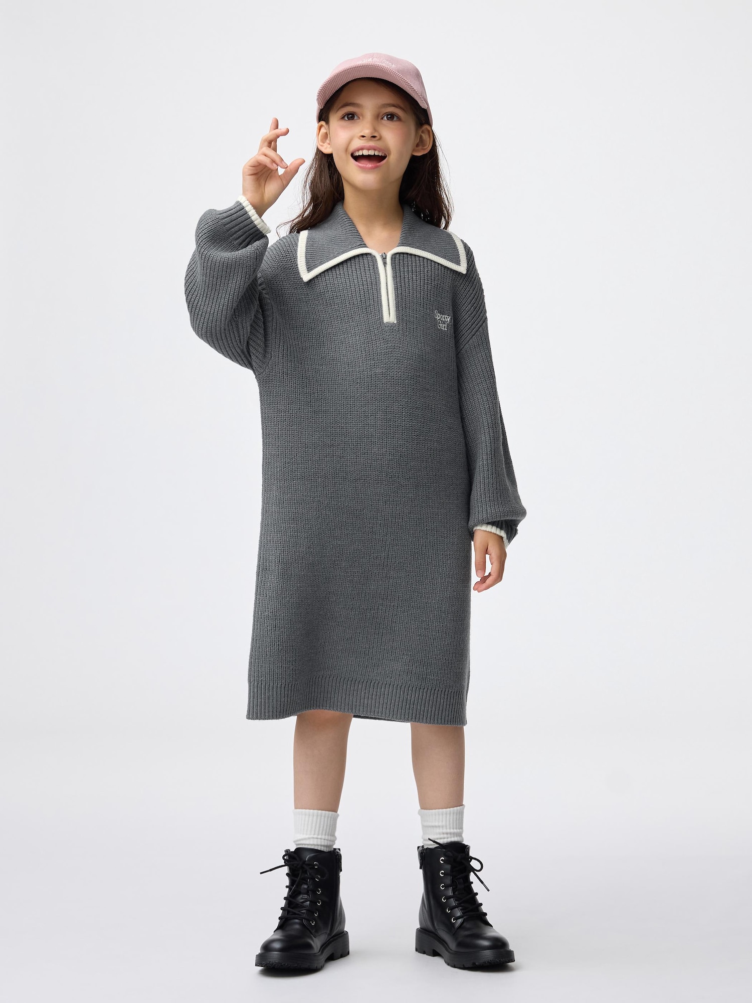 and per seのハーフジップワンピース GU公式 | GIRLSハーフジップニットワンピース+E