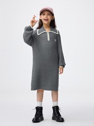 GIRLSハーフジップニットワンピース+E 【KIDS・TEEN】 【キッズ Tシャツ・スウェット・ニット】【GU公式/ジーユー】 【DARK GRAY】 GIRLSハーフジップニットワンピース+E 【KIDS・TEEN】 【キッズ Tシャツ・スウェット・ニット】【GU公式/ジーユー】 【DARK GRAY】