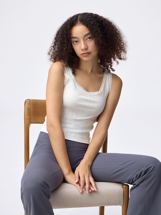 コットンブレンドクロップドレースタンクトップ(ドライ) 【レディース】 【Tシャツ・スウェット】【GU公式/ジーユー】 【OFF WHITE】 コットンブレンドクロップドレースタンクトップ(ドライ) 【レディース】 【Tシャツ・スウェット】【GU公式/ジーユー】 【OFF WHITE】