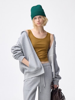 コットンブレンドクロップドレースタンクトップ(ドライ)