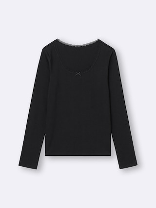 ウォームリブレースUネックT(長袖) 【レディース】 【インナー・下着】【GU公式/ジーユー】 【BLACK】 ウォームリブレースUネックT(長袖) 【レディース】 【インナー・下着】【GU公式/ジーユー】 【BLACK】