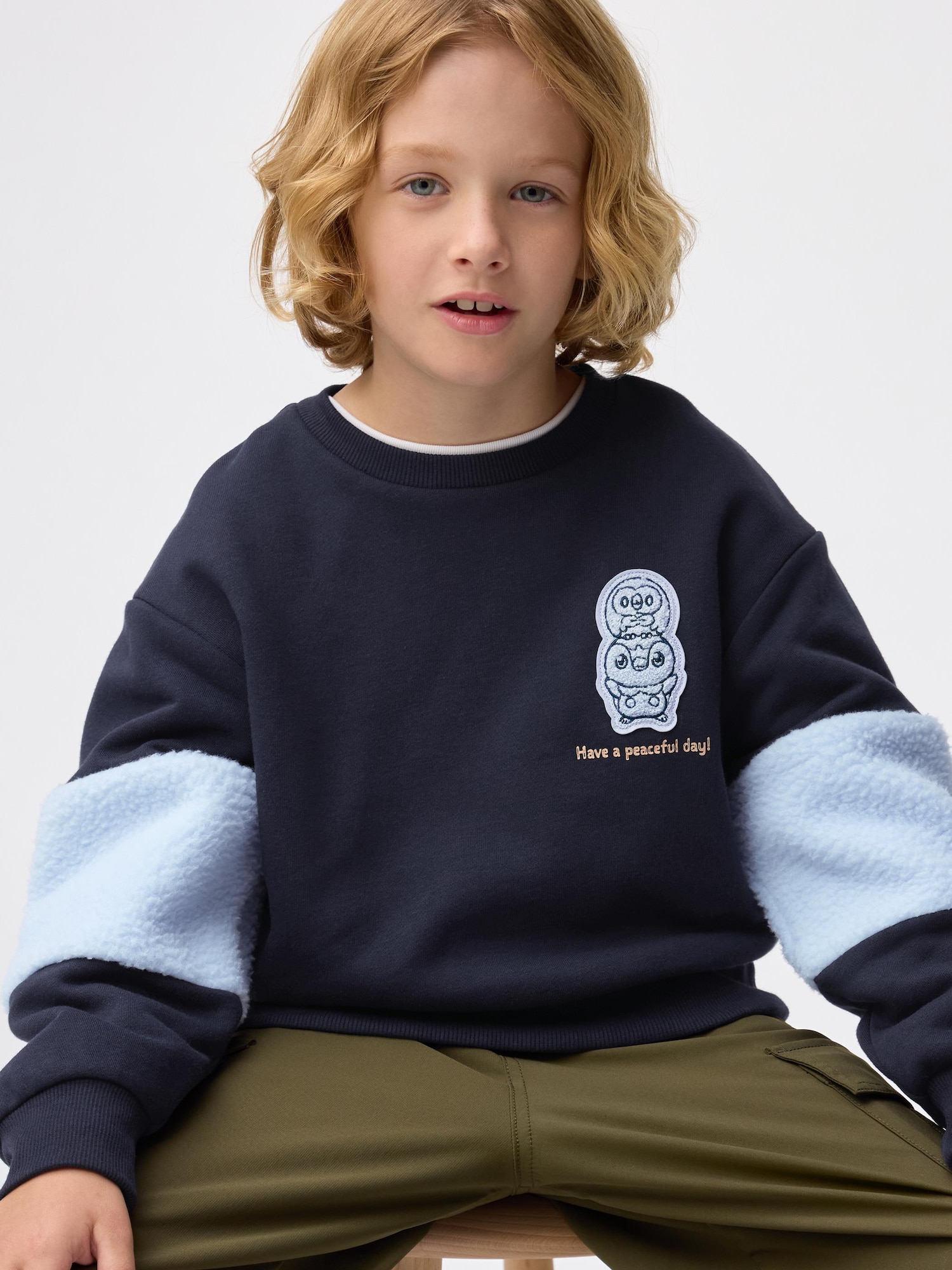 GU公式 | KIDS(男女兼用) ボアスリーブスウェットシャツ ポケピース