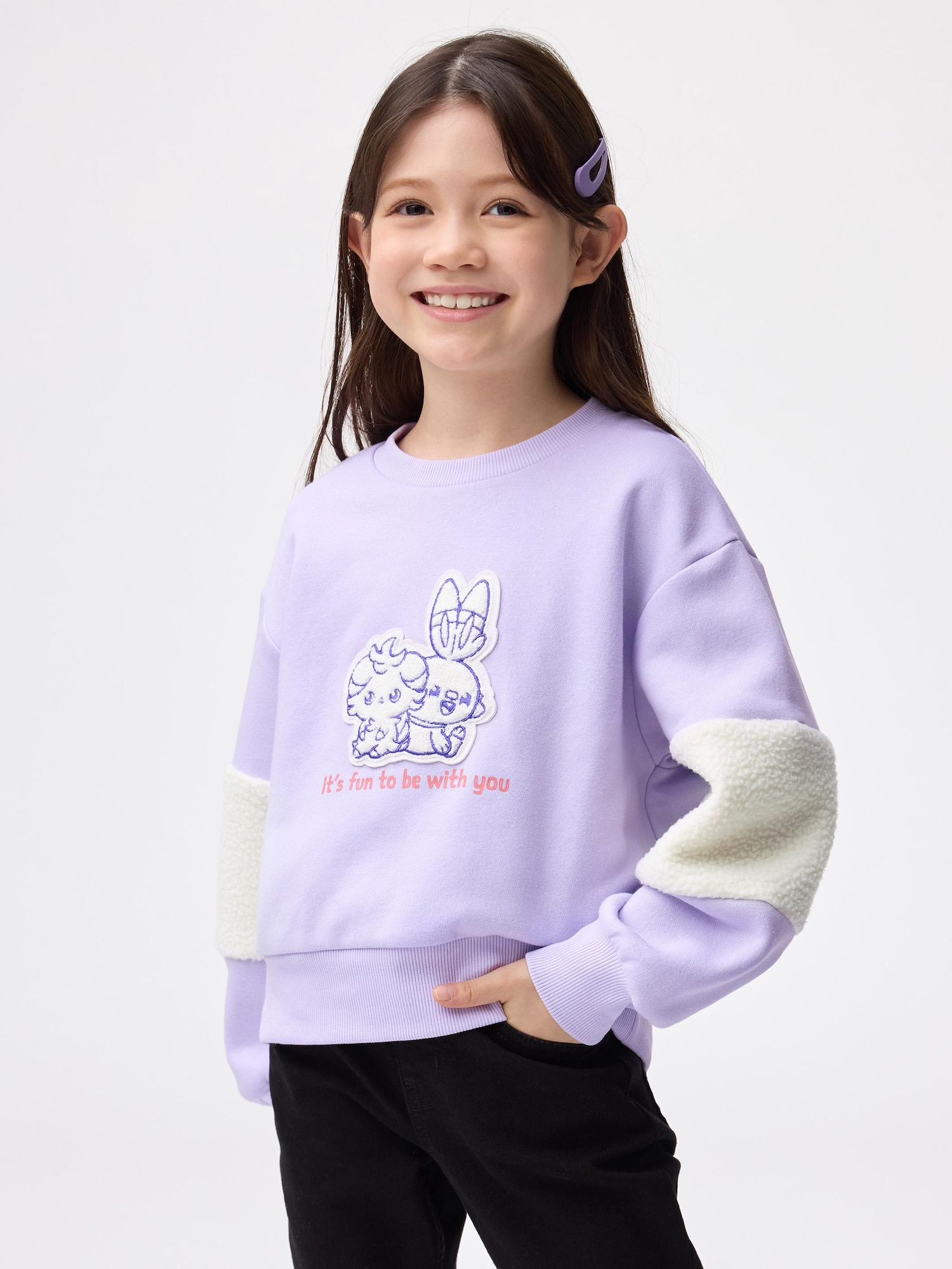 GU公式 | KIDS ボアスリーブスウェットシャツ ポケピース(キッズ)