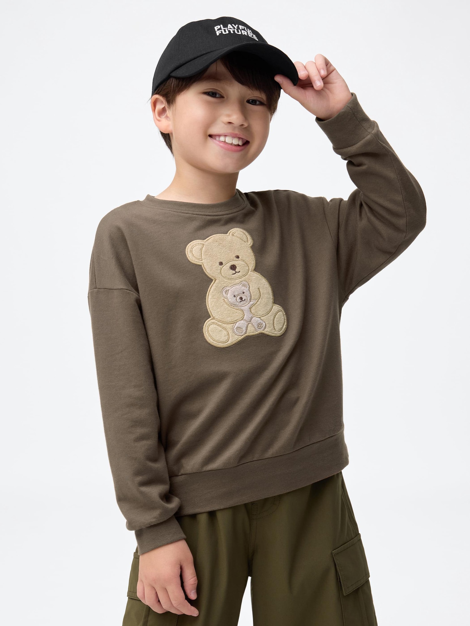 かにゃん　1223 GU公式 | KIDS(男女兼用)コットンスウェットプルオーバー(ベア)