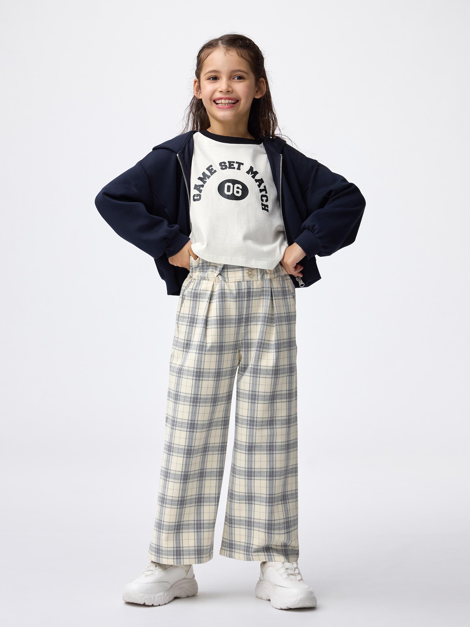 GU公式 | GIRLS起毛ワイドパンツ(チェック)