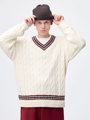 コットンチルデンVネックセーター