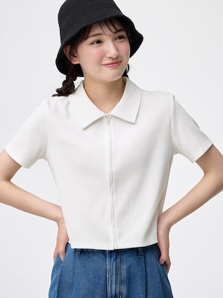 GIRLSリブフルジップカーディガン(半袖)JR 【KIDS・TEEN】 【TEEN(ティーン)】【GU公式/ジーユー】 【OFF WHITE】 GIRLSリブフルジップカーディガン(半袖)JR 【KIDS・TEEN】 【TEEN(ティーン)】【GU公式/ジーユー】 【OFF WHITE】