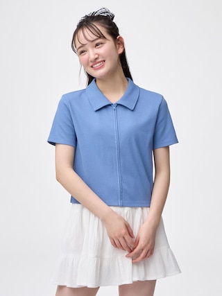 GIRLSリブフルジップカーディガン(半袖)JR 【KIDS・TEEN】 【TEEN(ティーン)】【GU公式/ジーユー】 【BLUE】 GIRLSリブフルジップカーディガン(半袖)JR 【KIDS・TEEN】 【TEEN(ティーン)】【GU公式/ジーユー】 【BLUE】
